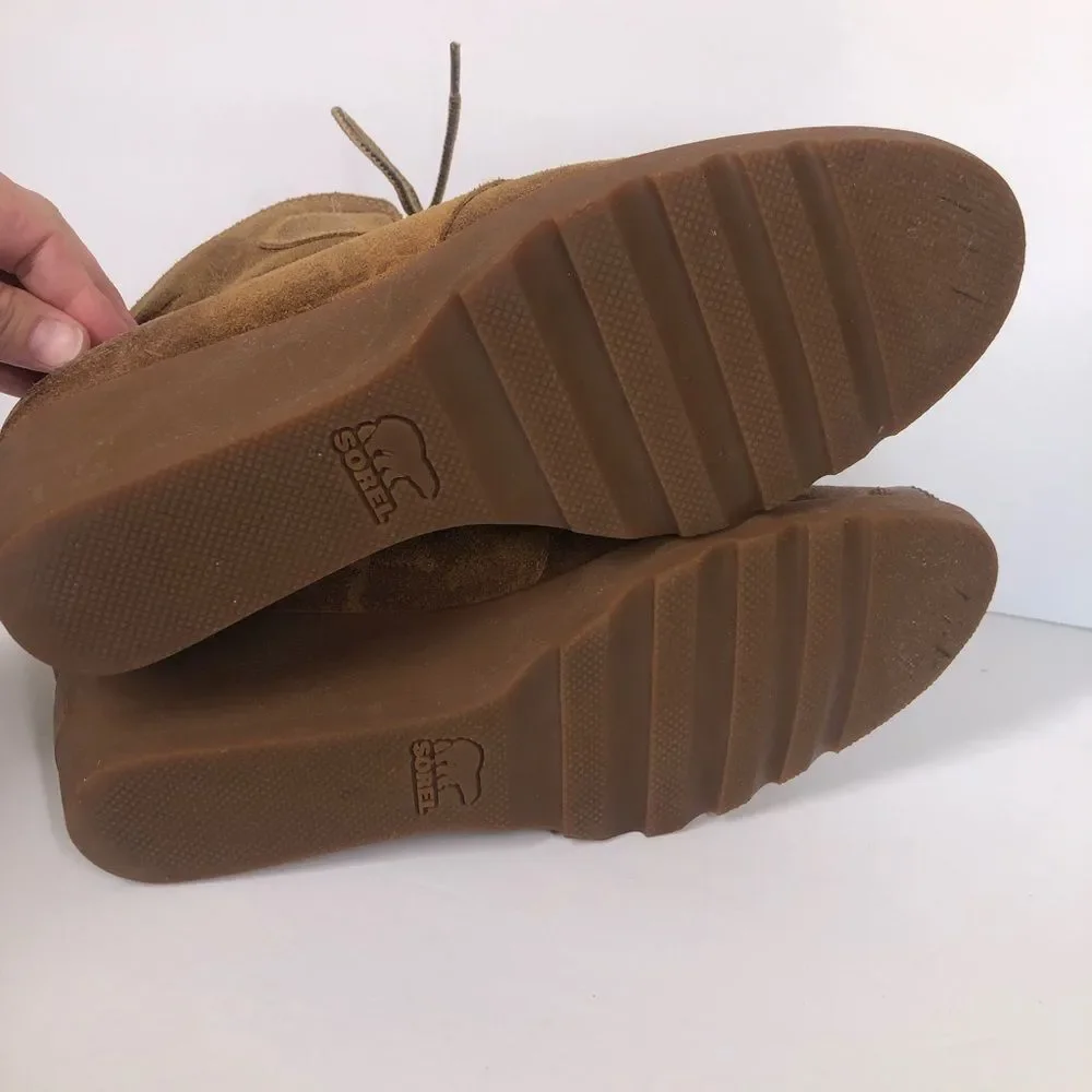 SOREL Toronto Brown Suede Lace Up Wedge Boots Booties Size 10.5 NL2115-286